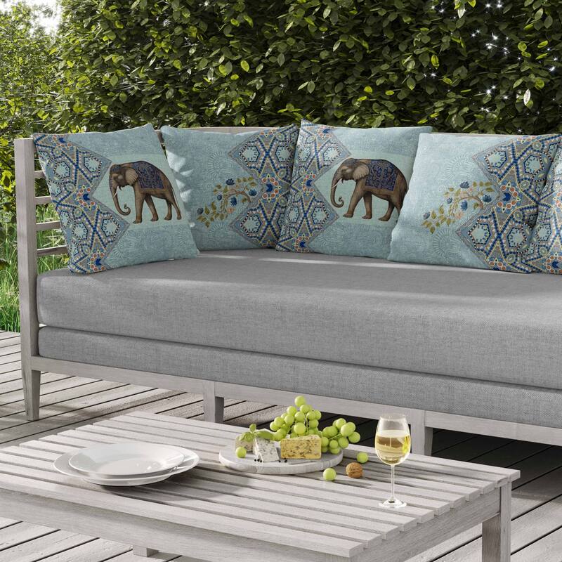 Floraphant Indoor/Outdoor Reversible Throw Pillow SkyBlue and Midnight