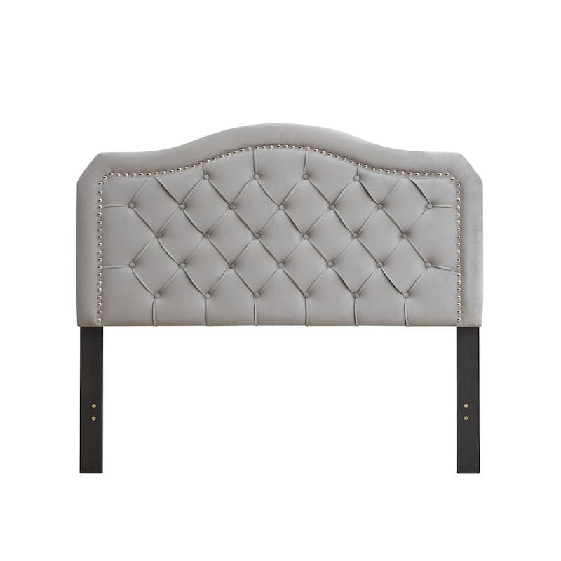 Queen Upholstered Platform Bed with Button Tufted Headboard, Gray Velvet, Easy Assembly