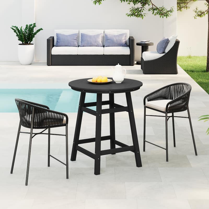 Polytrends Laguna Hdpe All Weather Outdoor Patio 35" Round Counter Table - Black