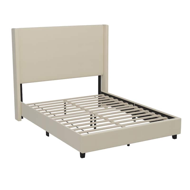Modern Upholstered Platform Bed with Channel Stitched Headboard