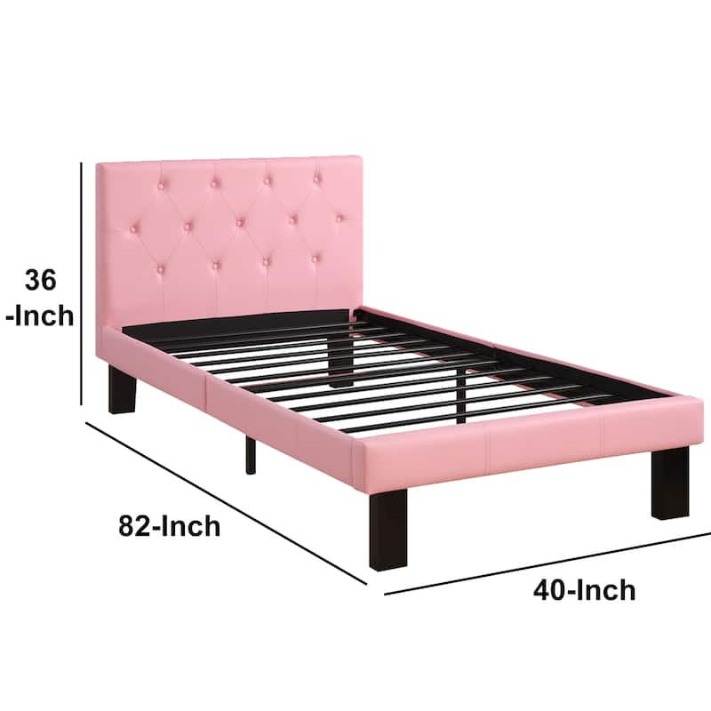 Faux Leather Upholstered Twin size Bed With tufted Headboard Pink