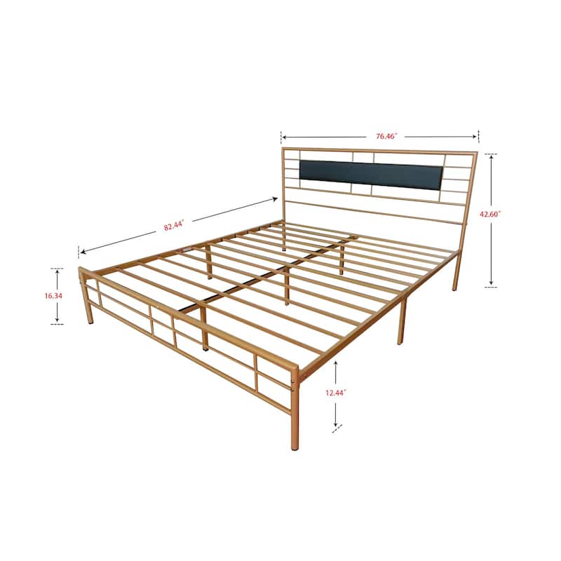 NNV Full Size Platform Metal Bed Frame with Leather Upholstered Headboard