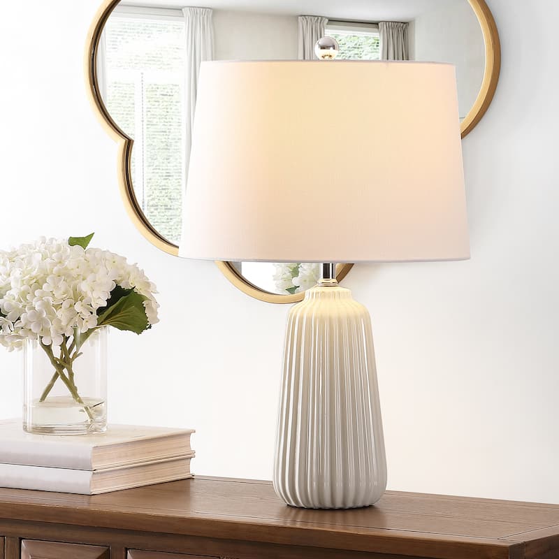 SAFAVIEH Lighting 24-inch Sawyer Ceramic Table Lamp - 15" x 15" x 24" - Ivory