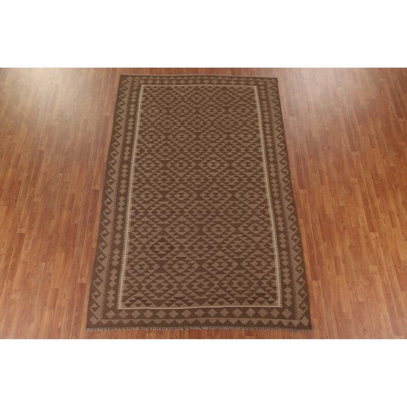 Hand Woven Oriental 100% Wool Carpet Southwestern Geometric Brown Kilim Area Rug - 10' 0'' X 6' 7''