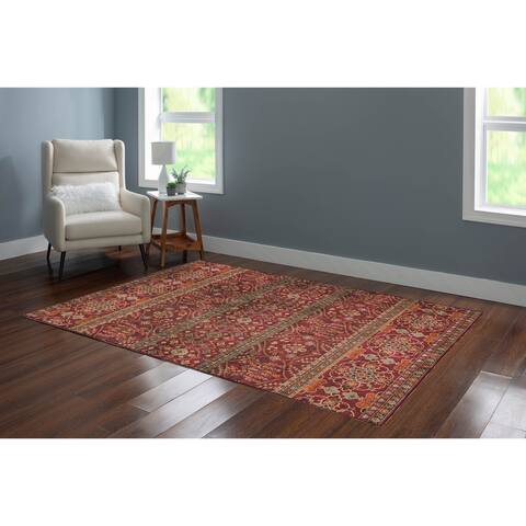 Neil Machine Washable Garnet and Ivory Area Rug