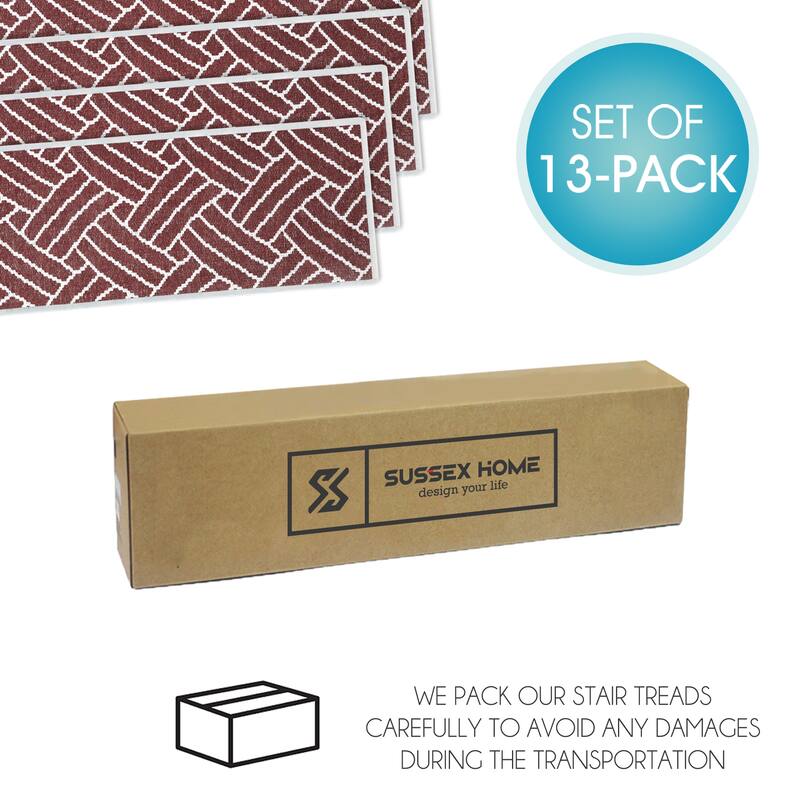 SussexHome Sisal Design 9" X 28" Stair Treads - 70% Cotton Anti-Slip Carpet Strips for Indoor Stairs-with Double Adhesive Tape