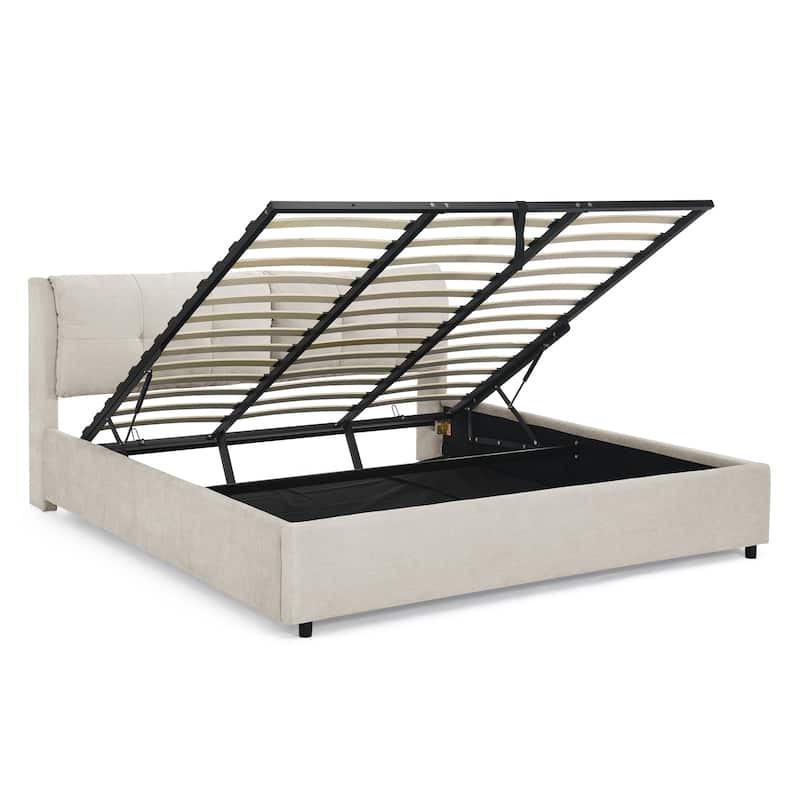 Storage Upholstered Hydraulic Platform Bed with Integrated Headboard