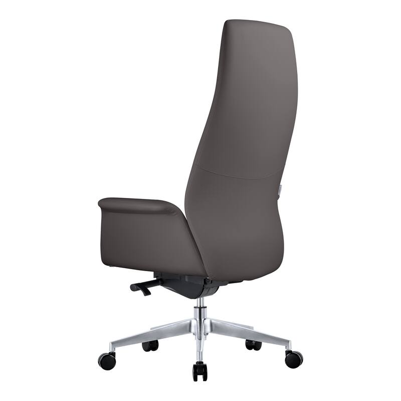 Grey Faux Leather Tall Office Chair with Aluminum Frame, Adjustable Height, Swivel Seat and Fixed Arms