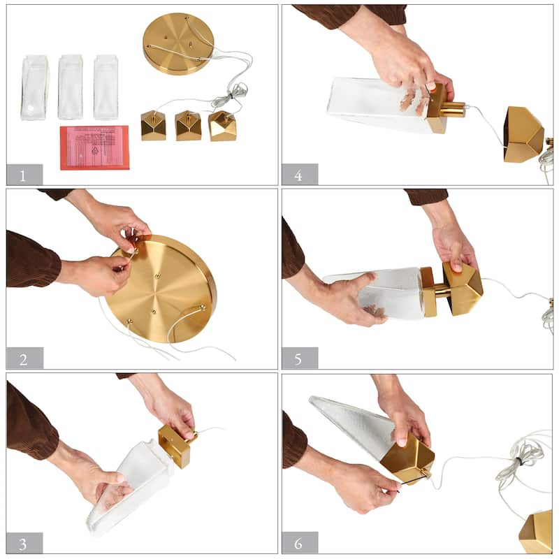 Modern 3-Light LED Cluster Pendant Gold Irregular Crystal Glass Chandelier