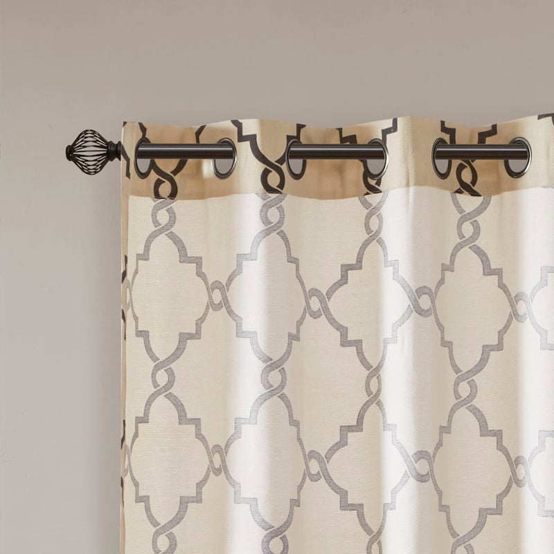 Fretwork Print Grommet Top Window Curtain Panel(Only 1 Pc Panel)