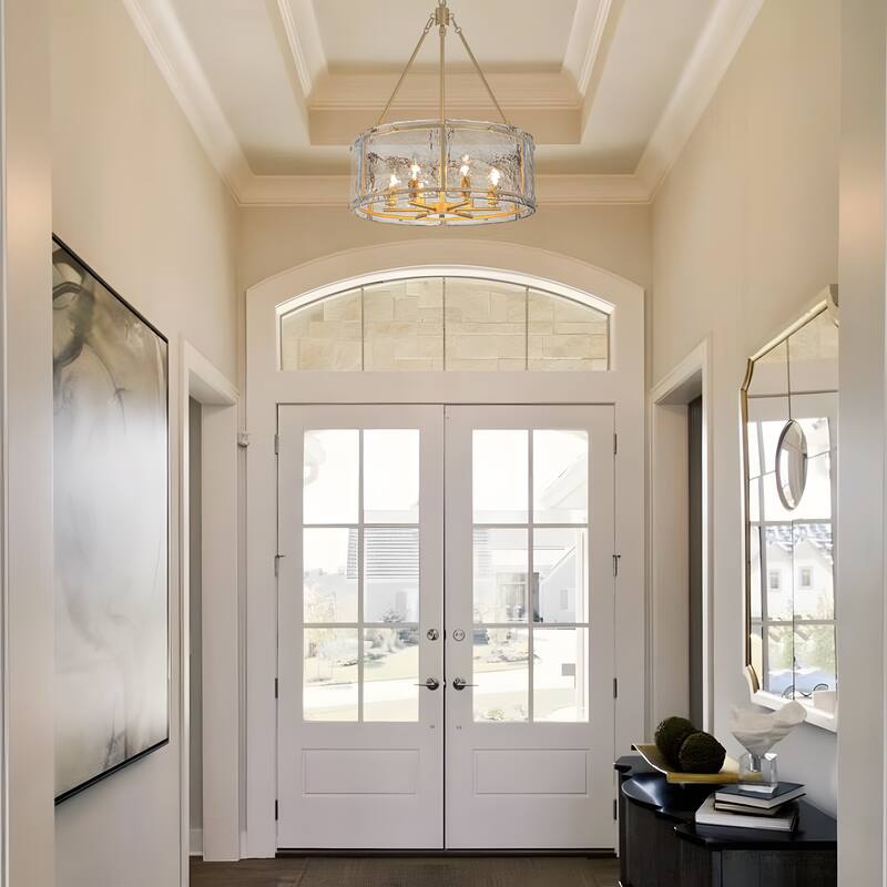 Starsky 6-Light Modern Drum Textured Glass Kitchen Island Chandelier