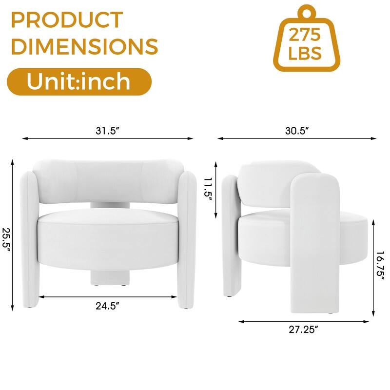Velvet Upholstered Modern 3-leg Barrel Accent Chair