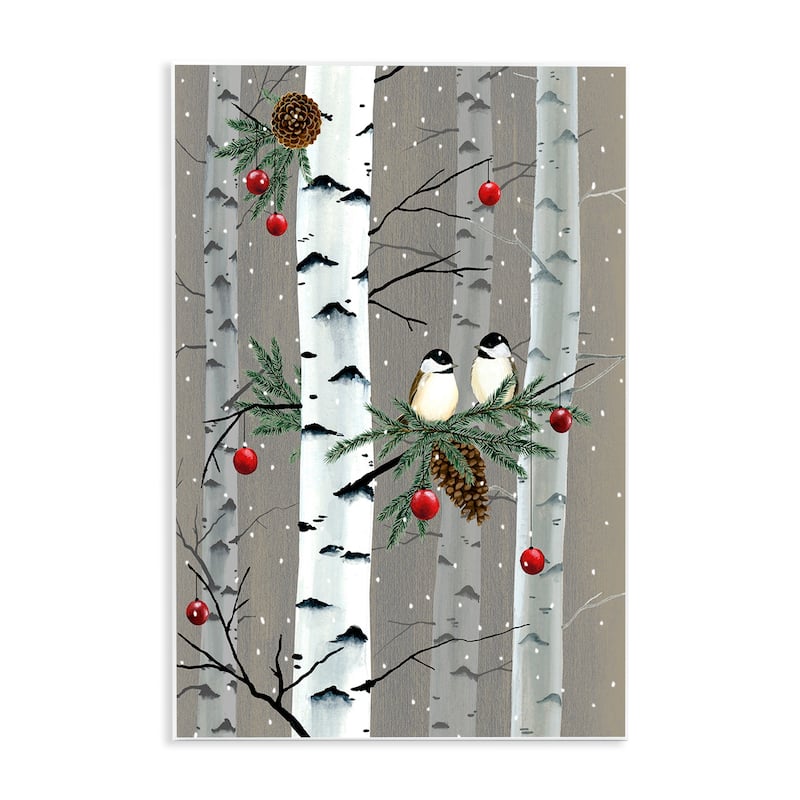 Stupell Birds and Holiday Ornaments Birch Tree Forest Wood Wall Art