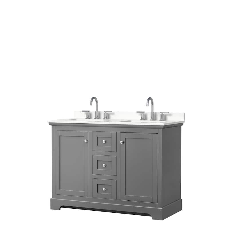 Avery 48-inch Double Vanity, Quartz Top - Dark Gray, Chrome Trim, Giotto Quartz Top