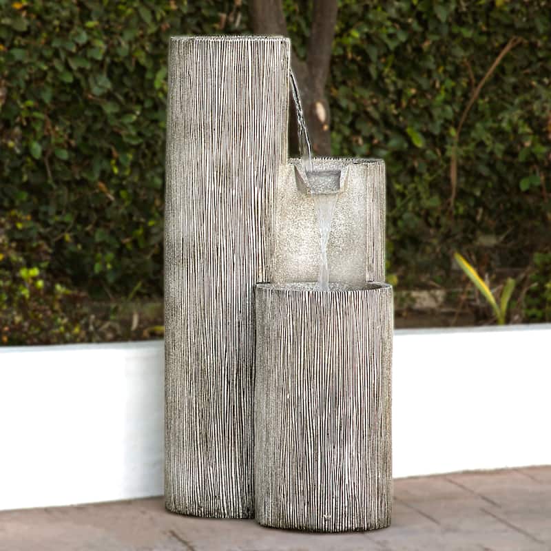 Alpine Corporation 41 Outdoor 3 Tiered Weathered Stone Water Fountain with Natural Stone Look Garden Water Feature