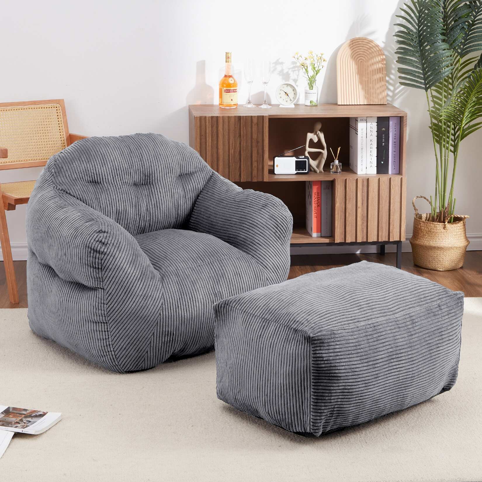Bean Bag Chair with Ottoman，Lazy Sofa with Foot Rest Bed Bath
