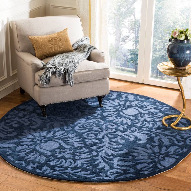 SAFAVIEH Handmade Total Performance Steven Traditional Oriental Rug - 8' Round - Navy