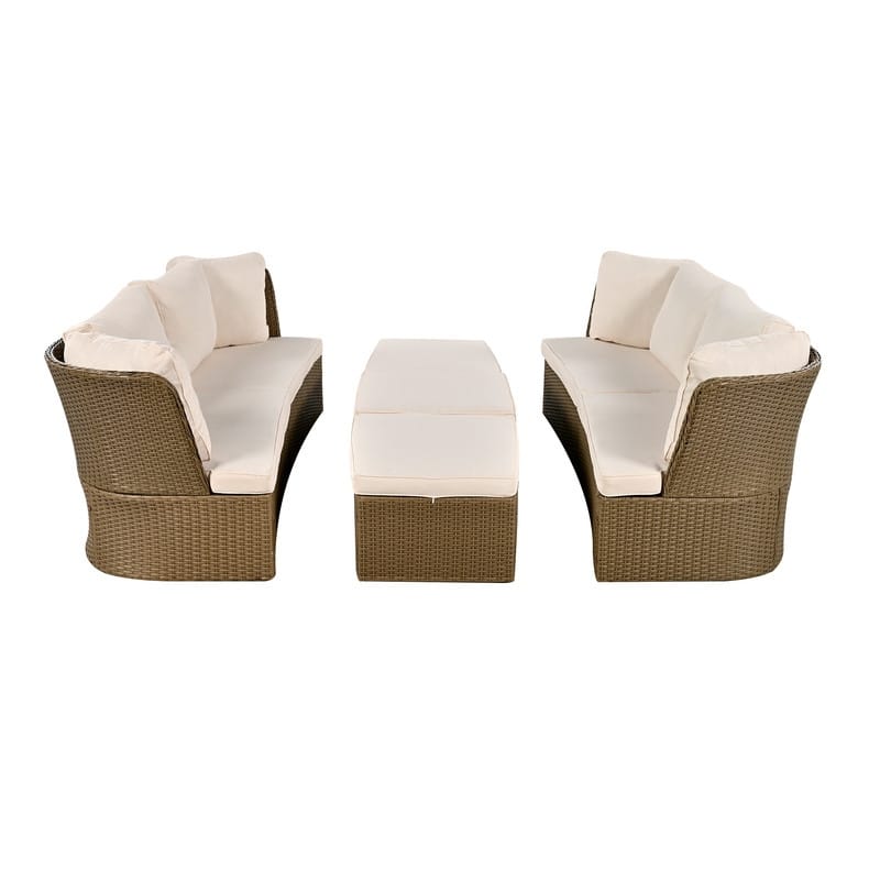 5 Pieces Outdoor Patio Furniture Set, Wicker Sofa Set with Thick Cushions