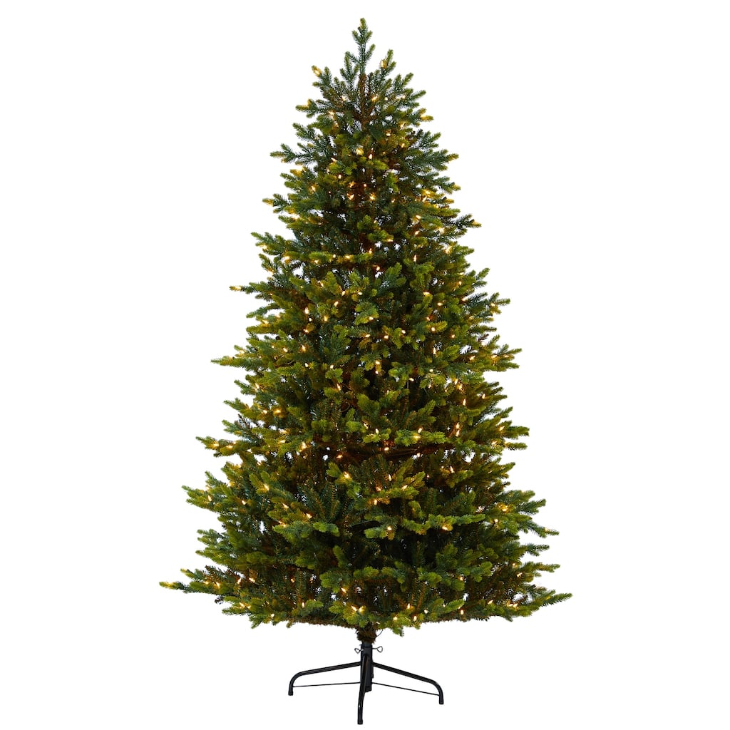 7ft Artificial Christmas Tree with Lights - Holiday Decor, Realistic Fir Tree, Pre-Lit Christmas Tree - Green - 84