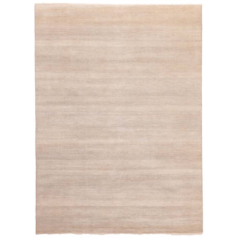 ECARPETGALLERY Hand-knotted Finest Silk Shadow Light Grey Silk, Wool Rug - 8'11 x 12'2
