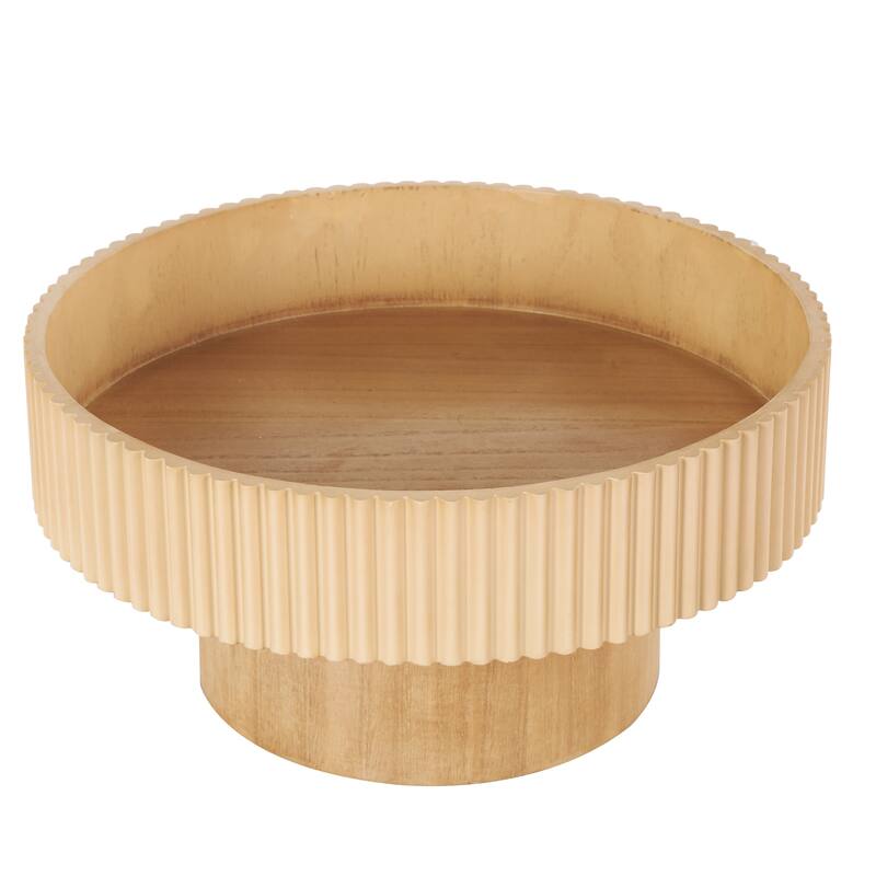 Dark or Light Brown Wood Ribbed Decorative Bowl with Elevated Base