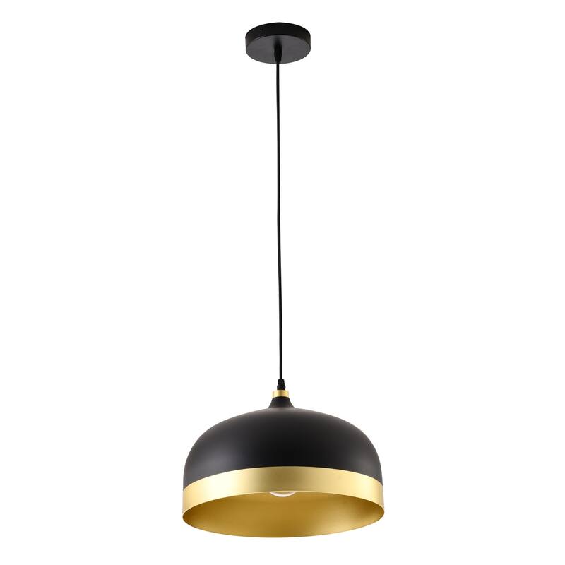 Modern Pendant Lighting - Black Metal Frame & Aluminum Shade with Gold Trim - Adjustable Cord - 9.5