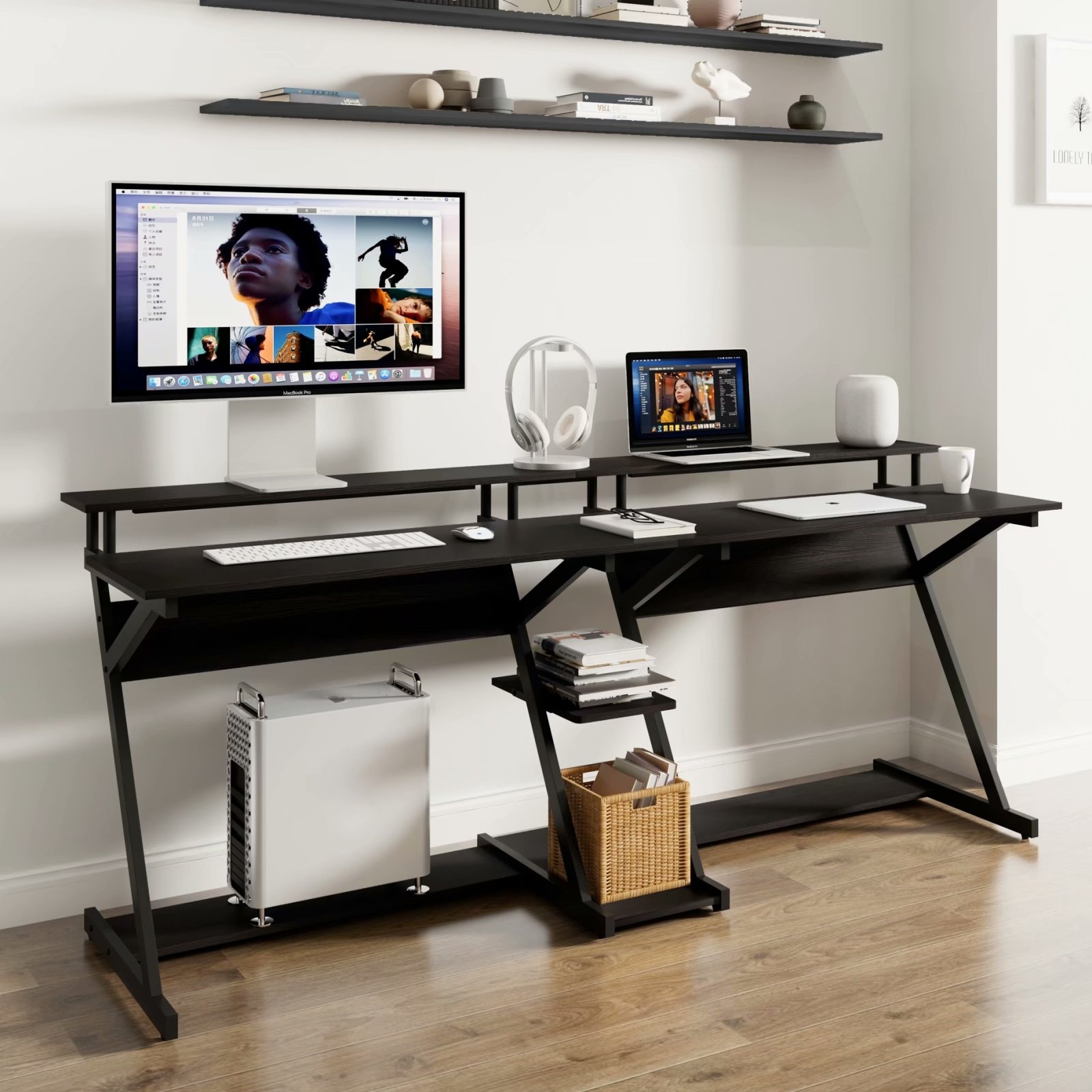 Details about   Home Office Rotating Computer Desk Workstation Study PC Table w/Storage Shelves 