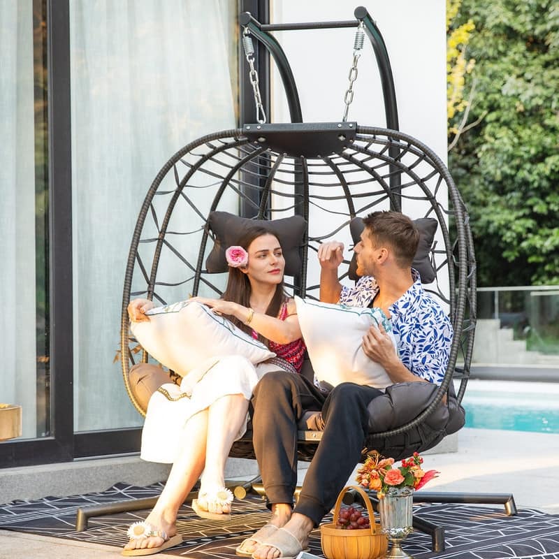 FINCATI Outdoor Oversized Double Egg Chair Swing, 700 lbs Double Egg Chair Outdoor, 2 Person Egg Chair Swing, Hanging Egg Chair