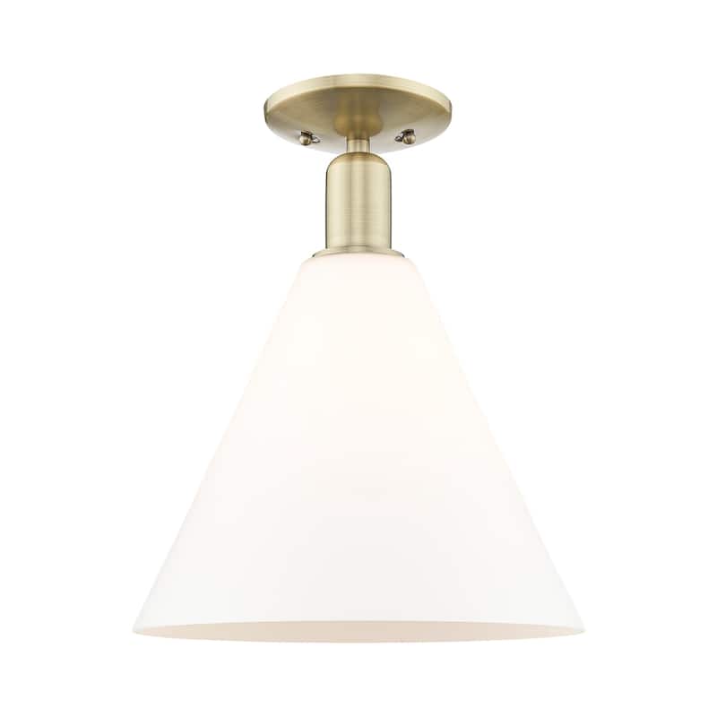 Innovations Lighting 716-1C-15-12 Berkshire Glass Semi-Flush Berkshire - Antique Brass / Matte White