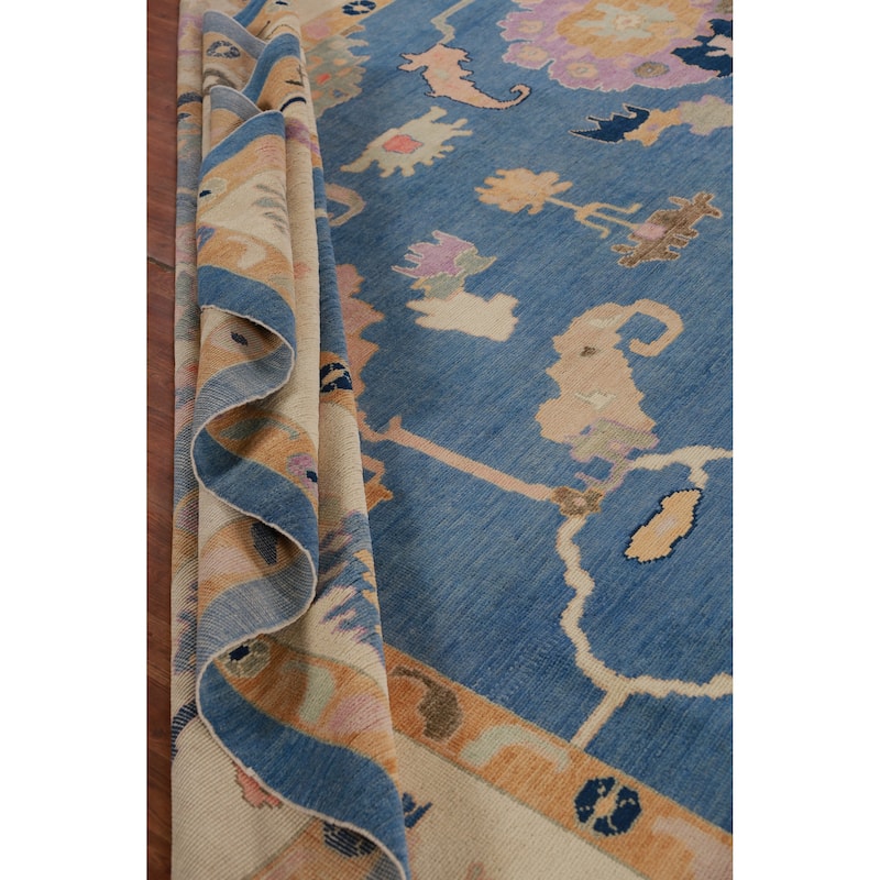 Hand Knotted Oriental 100% Wool Carpet Transitional All-Over Navy Blue & Blues Oushak Area Rug - 15' 7'' X 12' 3''