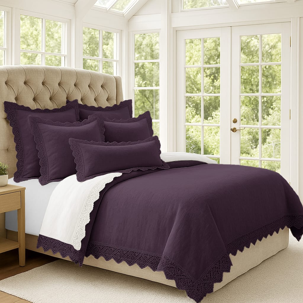 Elsie Lace Eggplant 6 Piece Coverlet Set