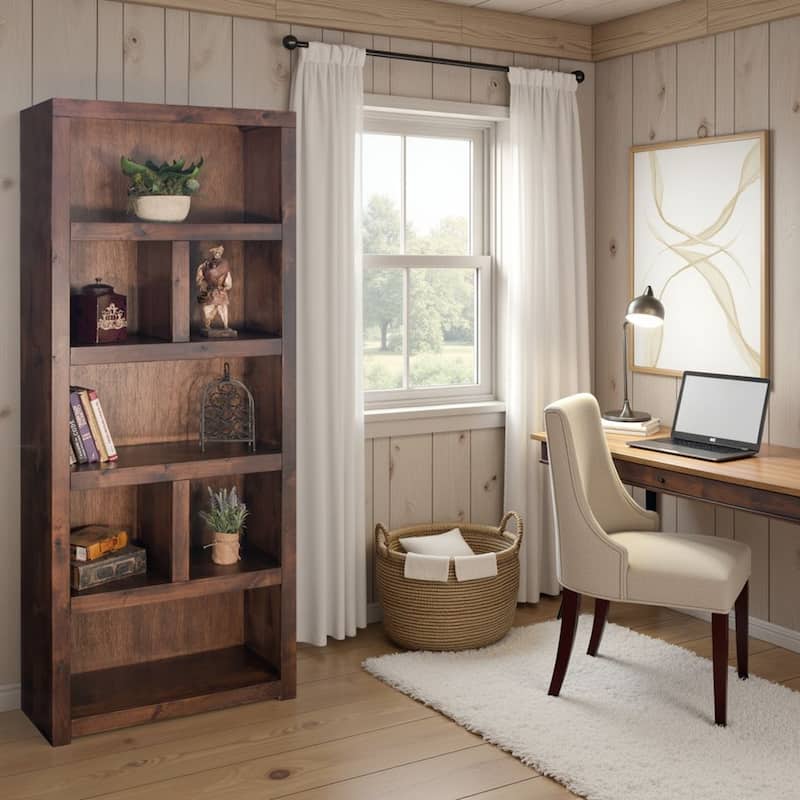 Bridgevine Home Sausalito 79 inch high Bookcase, No Assembly Required, Whiskey Finish