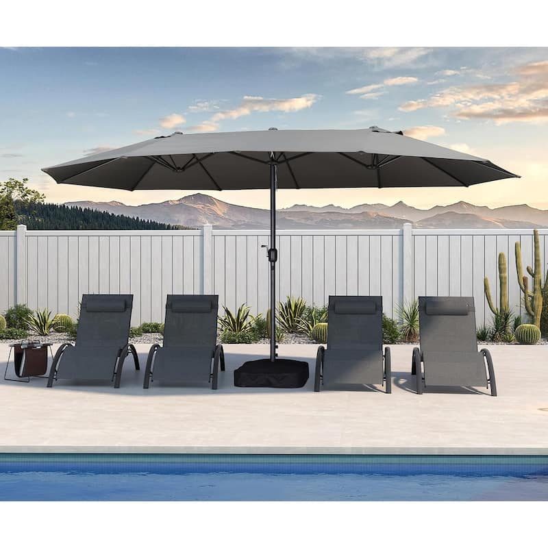 PURPLE LEAF 15ft Patio Market Umbrella with Lights OR Without lights and Base Double-Sided Rectangle Outdoor Table Sun Umbrellas