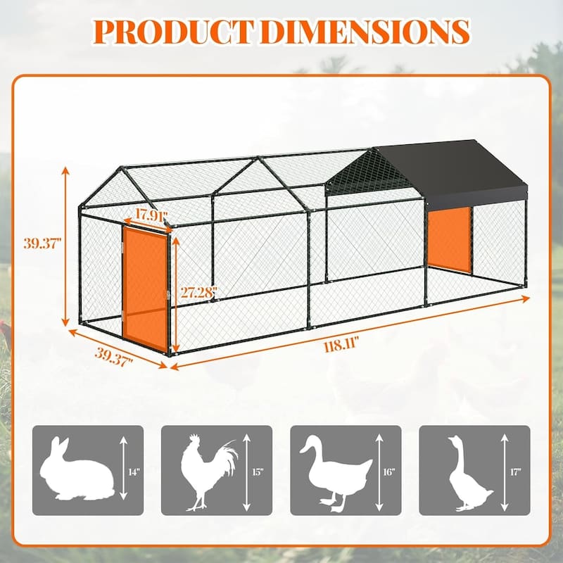 120"×40"×40" Large Metal Poultry Cage Walk in Hen House Black