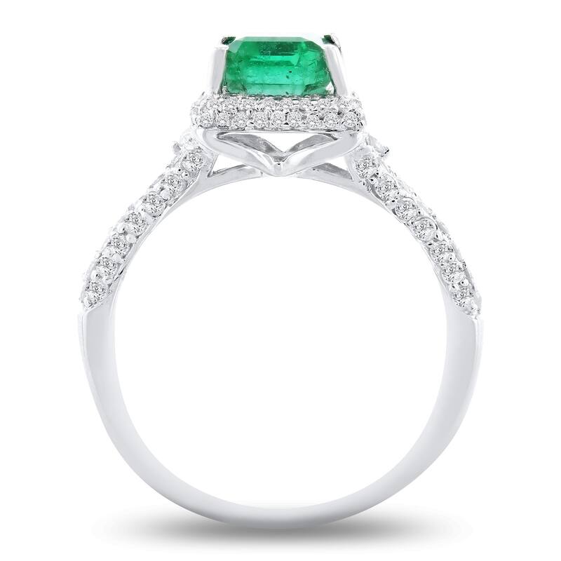 Auriya 14k White Gold 1 9/10ct Emerald-Cut Emerald and 5/8ct TDW Diamond Halo Engagement Ring
