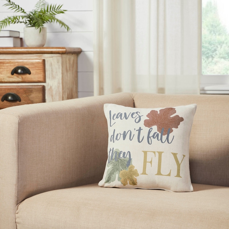Bountifall Leaves Fly Pillow 12x12 - Accent - Specialty - Cotton - Cream - Single
