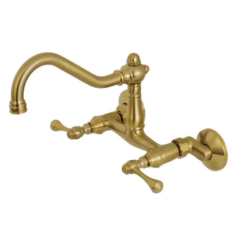 Kingston Brass Vintage 6 in. Adjustable Center Wall Mount Kitchen Faucet - Brushed Brass