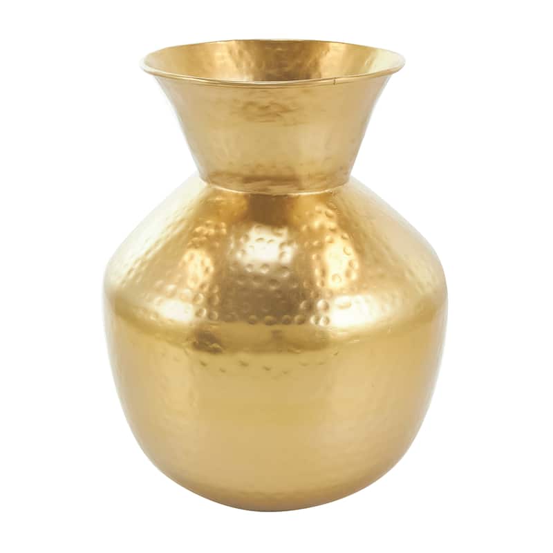Gold Metal Hammered Spotted Decorative Vase with Fluted Top