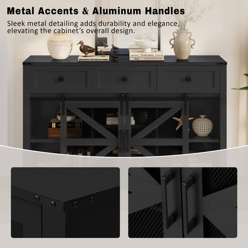 Rossetta 55'' Contemporary-Industrial Style Multi-Purpose Use Sideboard Buffet Cabinet with Adjustable Shelves