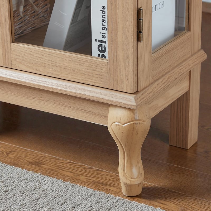 Lighted Curio Cabinet with Tempered Glass Doors, Vintage Display Cabinet with Mirrored Back and Adjustable Shelves