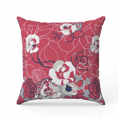 Regal Rose Retreat Indoor/Outdoor Reversible Throw Pillow Red and Silver