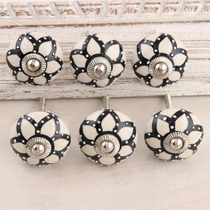 Novica Handmade Blooming Magic Ceramic Knobs (Set Of 6)