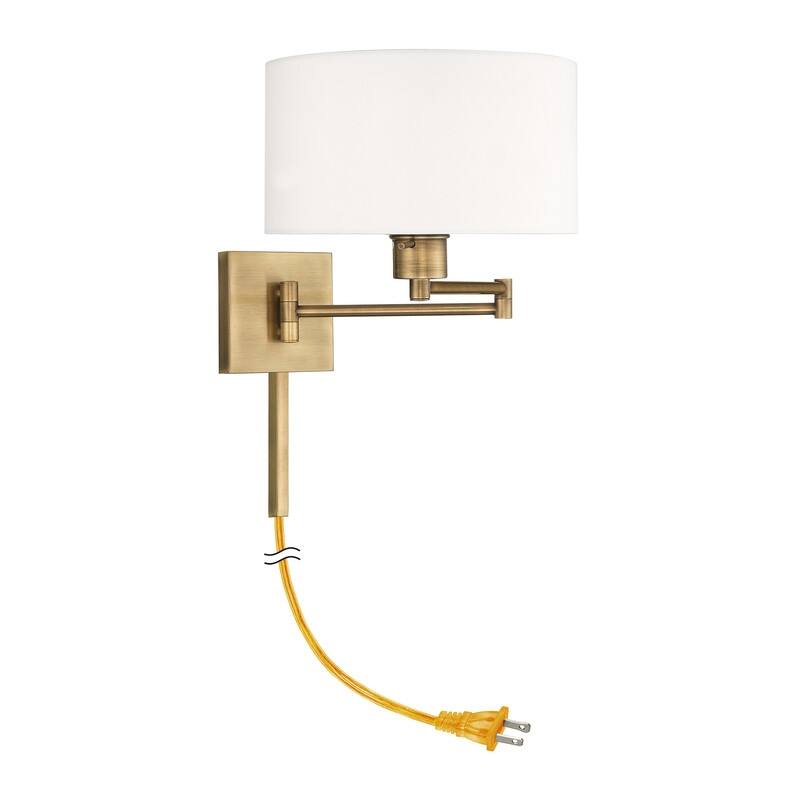 Livex Lighting 1-Light Off-White Drum Shade Swing Arm Wall Lamp, 40036