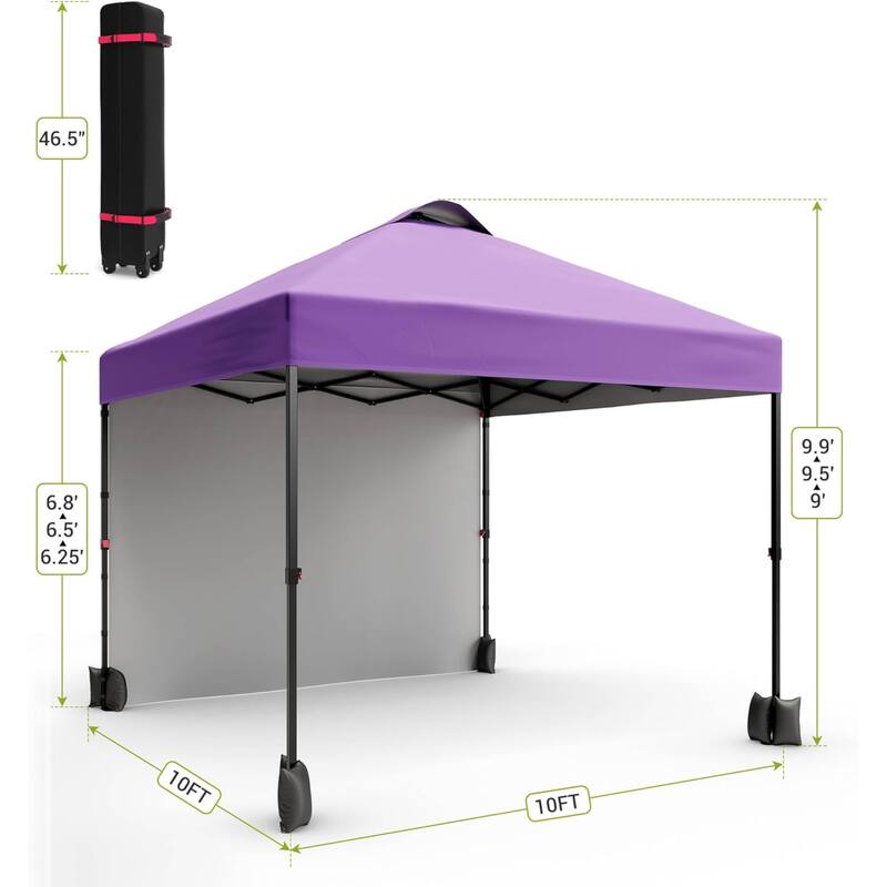 10x10ft Portable Instant Pop Up Canopy Tent with 1 Sidewall for Parties, Camping, Beach - N/A