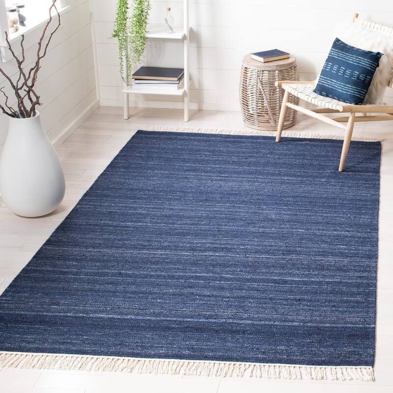 SAFAVIEH Handmade Kilim Welmoed Wool Fringe Rug - 8' x 10' - Navy/Blue