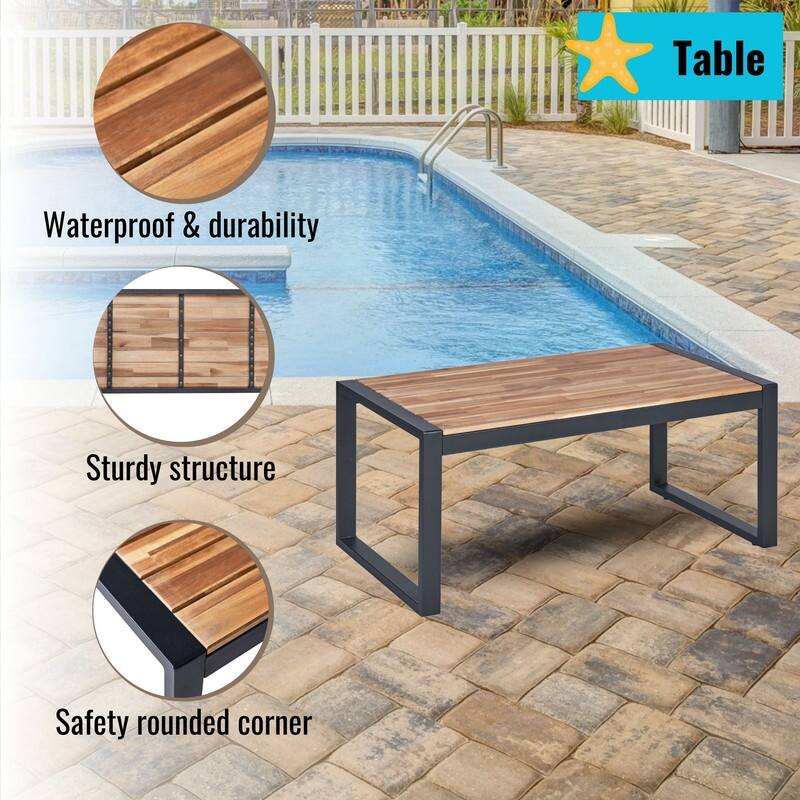 4-Piece Acacia Wood Table Top Patio Furniture Conversation Set for Balcony Porch Garden Backyard Lawn