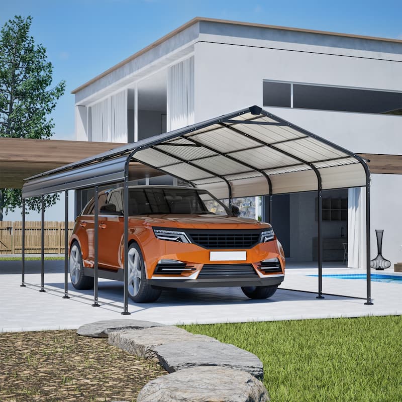 12X20 FT Metal Carport Heavy Duty Outdoor Galvanized Car Shelter