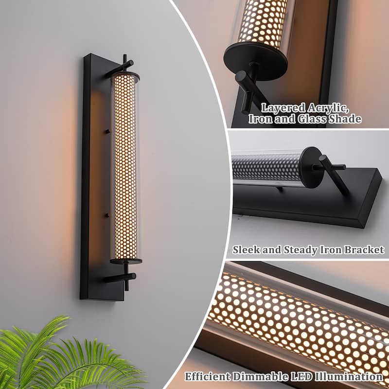 Modern Black LED Vanity Light Cylinder Glass Shades Dimmable Bathroom