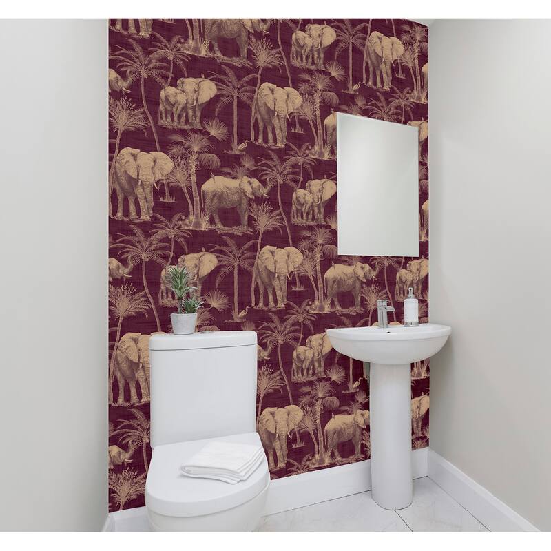 Arthouse Adelia Maroon Elephant Grove Wallpaper