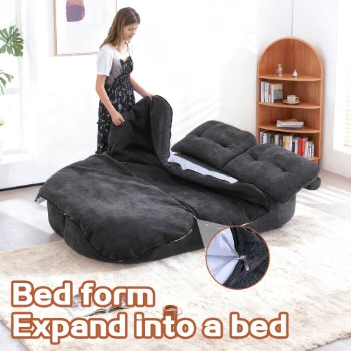 Modern Convertible Floor Sofa Bed with Corduroy Cushion, 2 Pillows & No Assembly